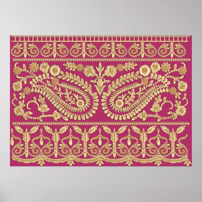 Mughal art work. indian traditional antique gold b poster (Front)