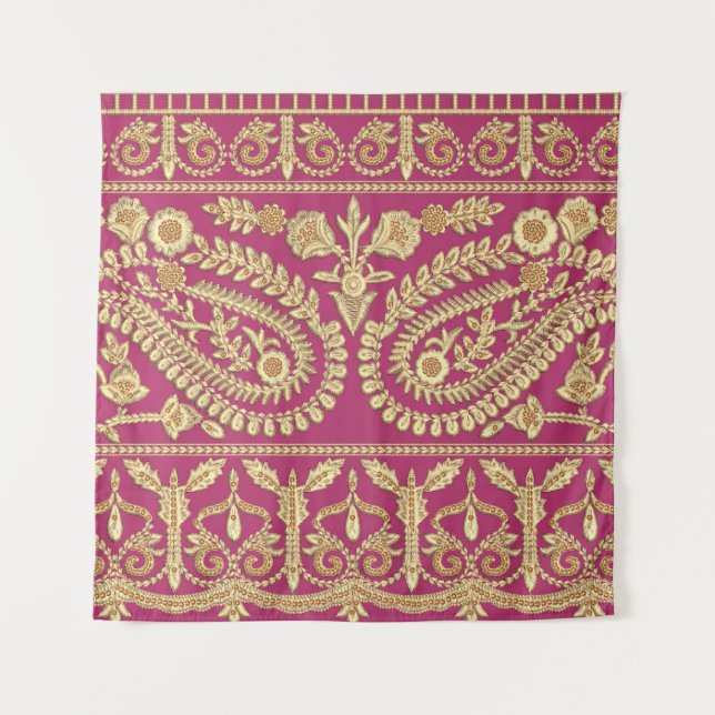 Mughal art work. indian traditional antique gold b tapestry (Front)