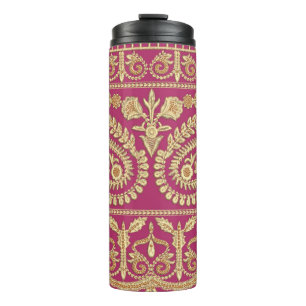 Mughal art work. indian traditional antique gold b thermal tumbler