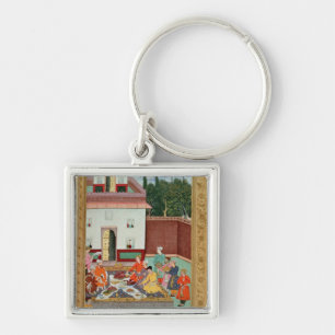Mughal Emperor Feasting in a Courtyard Key Ring
