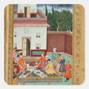 Mughal Emperor Feasting in a Courtyard Square Sticker