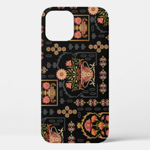 Mughal Floral Motif: Black Seamless. iPhone 12 Case