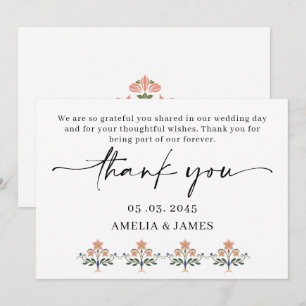 Mughal Floral Motif Indian Wedding Thank You Card