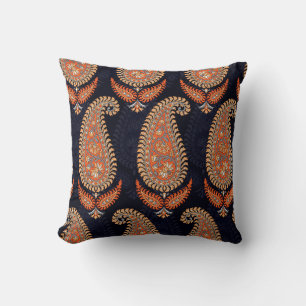 Mughal floral motif pattern on navy cushion