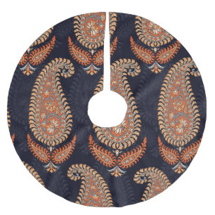 Mughal floral navy motif, elegant pattern. brushed polyester tree skirt
