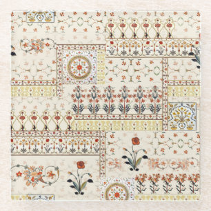 Mughal Floral Paisley: Ethnic Digital Elegance. Glass Coaster