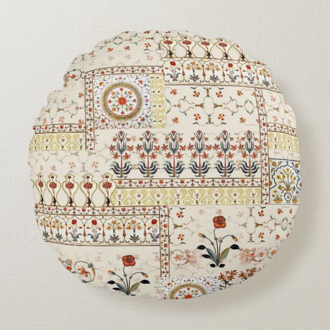 Mughal Floral Paisley: Ethnic Digital Elegance. Round Cushion (Front)