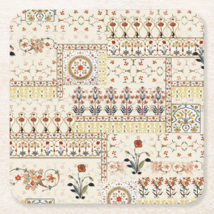 Mughal Floral Paisley: Ethnic Digital Elegance. Square Paper Coaster