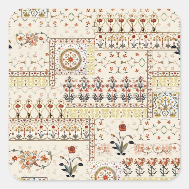 Mughal Floral Paisley: Ethnic Digital Elegance. Square Sticker (Front)