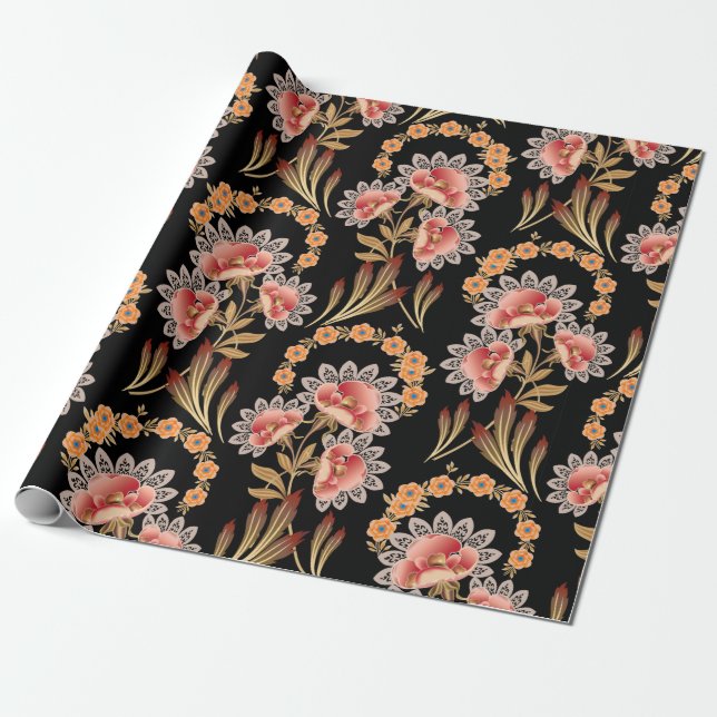 mughal flower motif pattern wrapping paper (Unrolled)