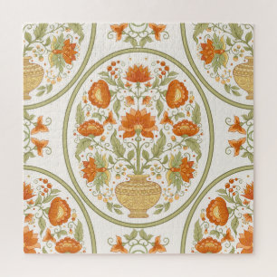 Mughal Motif Fantasy Flowers Pattern Jigsaw Puzzle