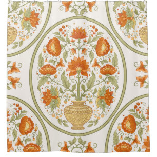 Mughal Motif Fantasy Flowers Pattern Shower Curtain