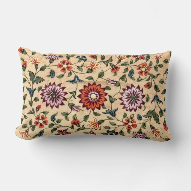 Mughal Scrolling Floral Vine from India Print Lumbar Cushion (Front)
