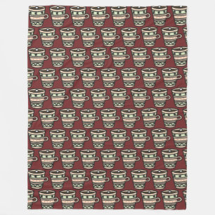 Mugs of Cocoa with Marshmallow Pattern Burgundy Fleece Blanket