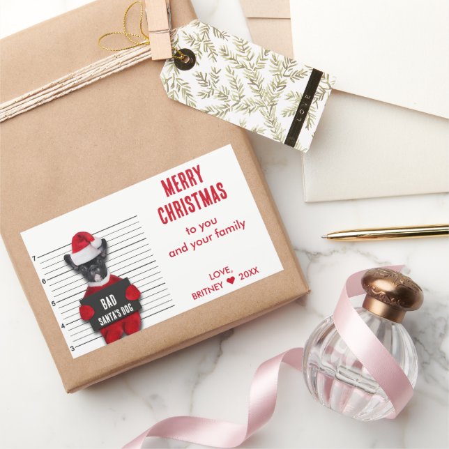 Mugshot Bad Santa's Dog Funny Christmas Rectangular Sticker (Gifting)