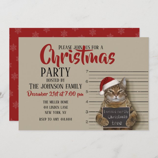 Mugshot Cat Christmas      Invitation (Front/Back)