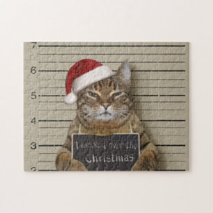 Mugshot Cat Christmas Jigsaw Puzzle