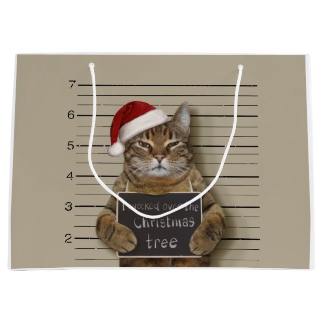 Mugshot Cat Christmas Large Gift Bag (Front)
