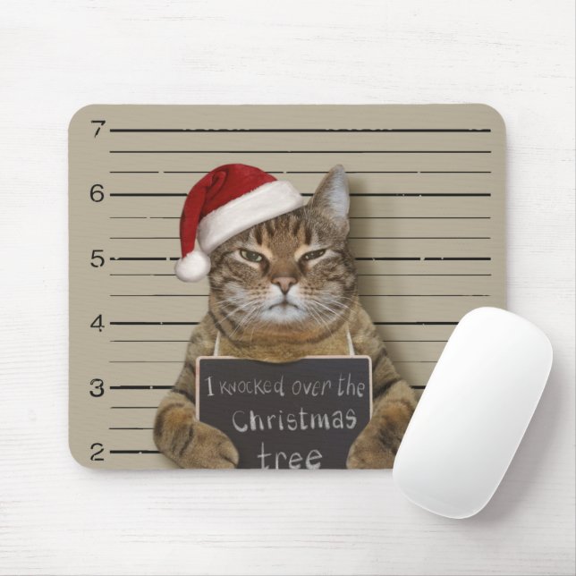 Mugshot Cat Christmas Mouse Pad (With Mouse)