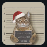 Mugshot Cat Christmas Square Sticker<br><div class="desc">cat kitten mugshot christmas, 
santa adorable gangster holiday, 
merry claus december humour, 
hat xmas cool theft, 
guilty x-mas jail arrest , 
cute crime funny suspect, 
illegal wanted criminal pet, 
animal prisoner police, 
orange prison, 
mugshot cat kitten christmas, </div>