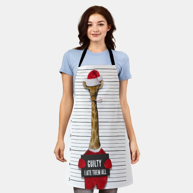 Mugshot Guilty Funny Giraffe Christmas Apron (Worn)