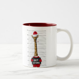 Mugshot Guilty Giraffe Funny Christmas Two-Tone Coffee Mug