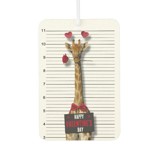 Mugshot Guilty Giraffe Funny Happy Valentine's Day Car Air Freshener (Front)