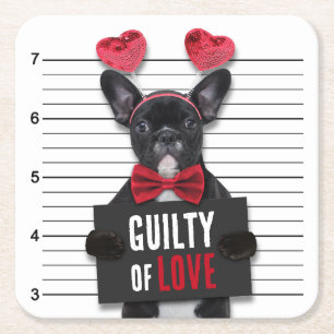 Mugshot Guilty Love Dog Valentine's Day Funny  Square Paper Coaster