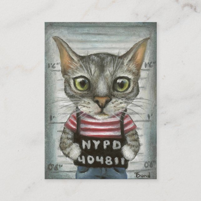 Mugshot of a cat felon business card (Front)