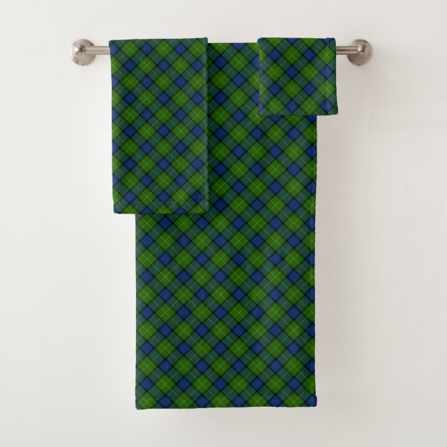 Muir Moore tartan green blue plaid Bath Towel Set (Insitu)