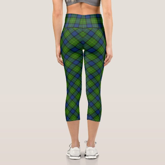 Muir Moore tartan green blue plaid Capri Leggings (Back)