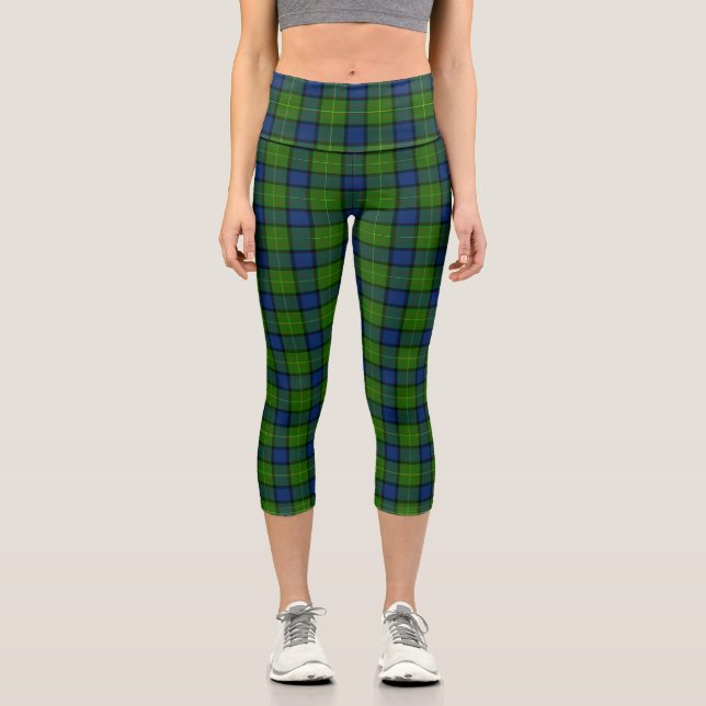 Muir Moore tartan green blue plaid Capri Leggings (Front)