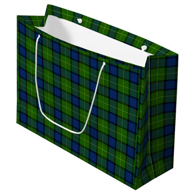 Muir Moore tartan green blue plaid Large Gift Bag (Front Angled)