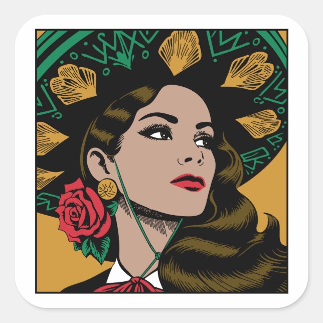 Mujer Mariachi Mexicana Hispanic Heritage Stickers (Front)