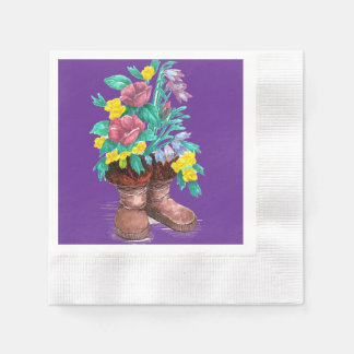 Mukluk Boots & Spring Flower Designed Paper Napkin
