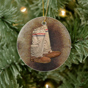 Mukluks On Caribou Fur Ceramic Ornament