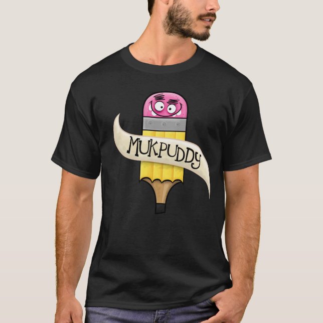 Mukpuddy - "Muk-Pencil" basic mens black t-shirt (Front)