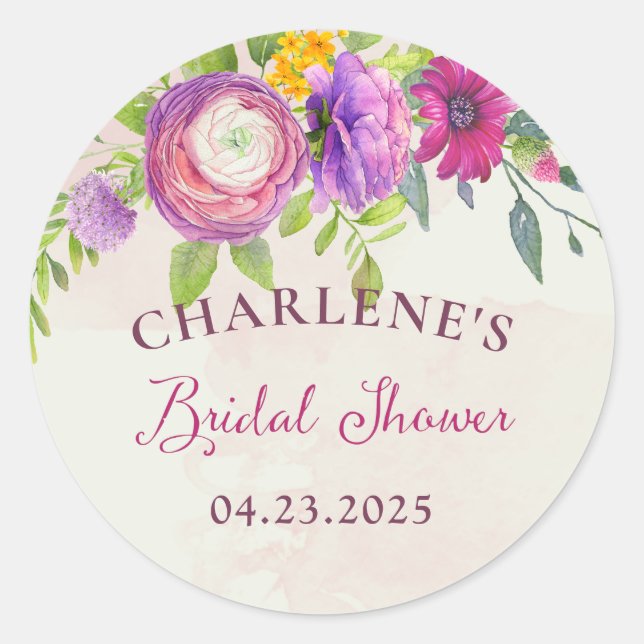 Mulberry and Ivory Dream Bridal Shower Classic Round Sticker (Front)