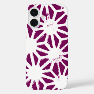 Mulberry and white geometric pattern iPhone 16 case