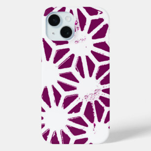 Mulberry and white geometric pattern iPhone 15 case