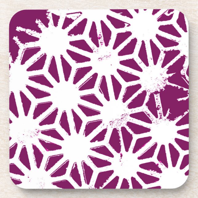 Mulberry and white geometric pattern coaster (Front)