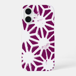Mulberry and white geometric pattern iPhone 16 case