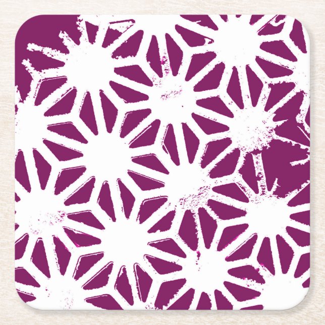 Mulberry and white geometric pattern square paper coaster (Front)