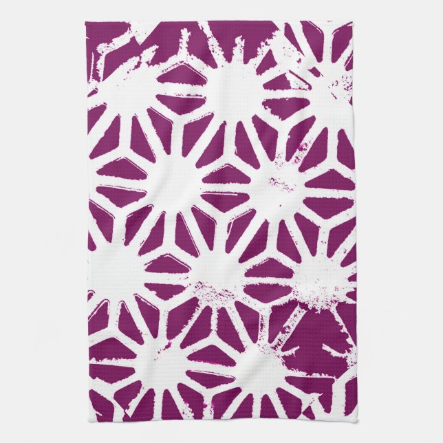 Mulberry and white geometric pattern tea towel (Vertical)