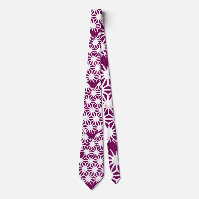 Mulberry and white geometric pattern tie (Front)