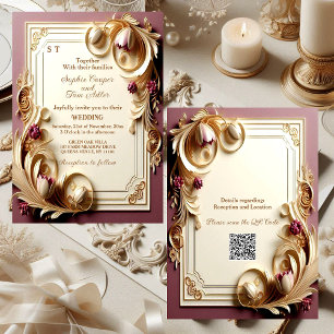 Mulberry Baroque Opulence Ivory Gold Tulip Wedding Invitation