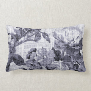 Mulberry Blue Purple Floral Toile Fabric No.5 Lumbar Cushion