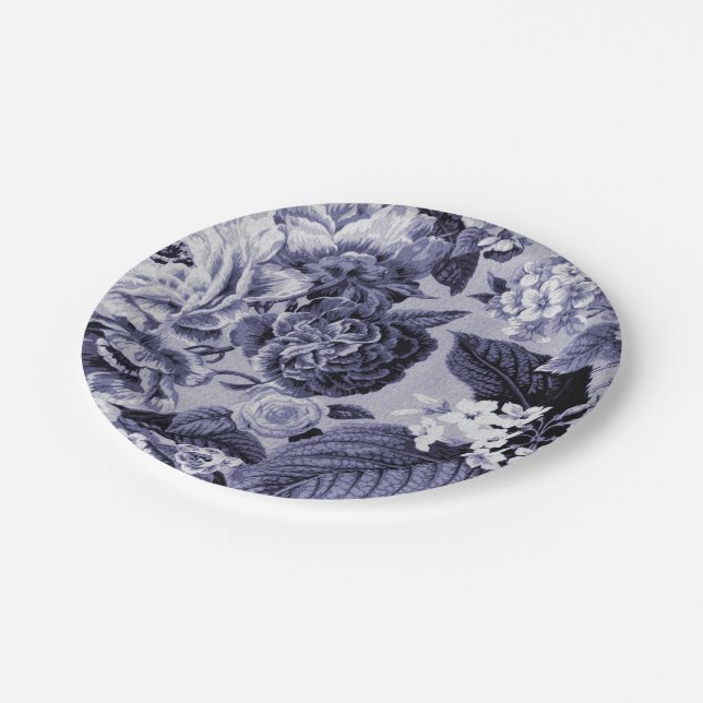 Mulberry Blue Purple Floral Toile No.1 Paper Plate (Angled)