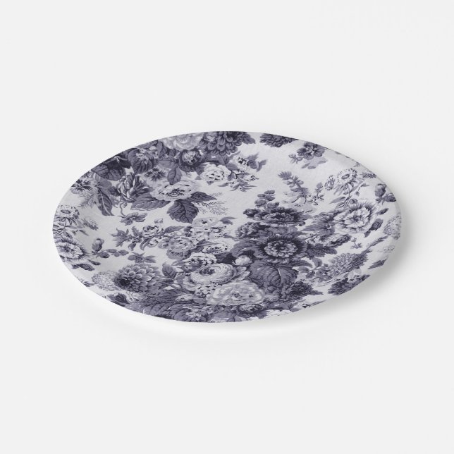 Mulberry Blue Purple Floral Toile No.3 Paper Plate (Angled)