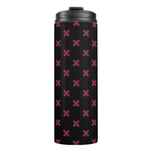 Mulberry cross stitches on black thermal tumbler